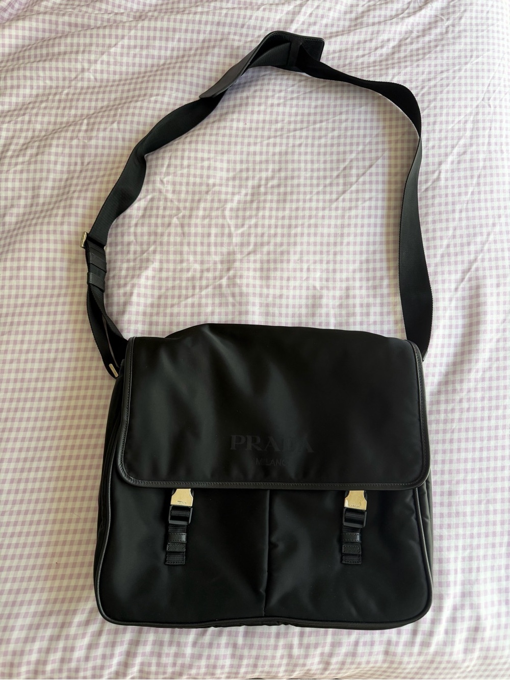 Prada Black Nylon Messenger Satchel, never used